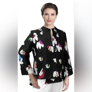 IC Collection Large Black Floral Asymmetrical Lightweight Jacket Orig $258